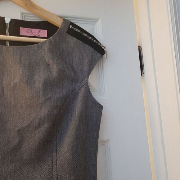 Eliza J Womens Sheath Dress Size 6 Gray Black Zipper Detailed Linen Cotton Blend - Picture 3 of 10